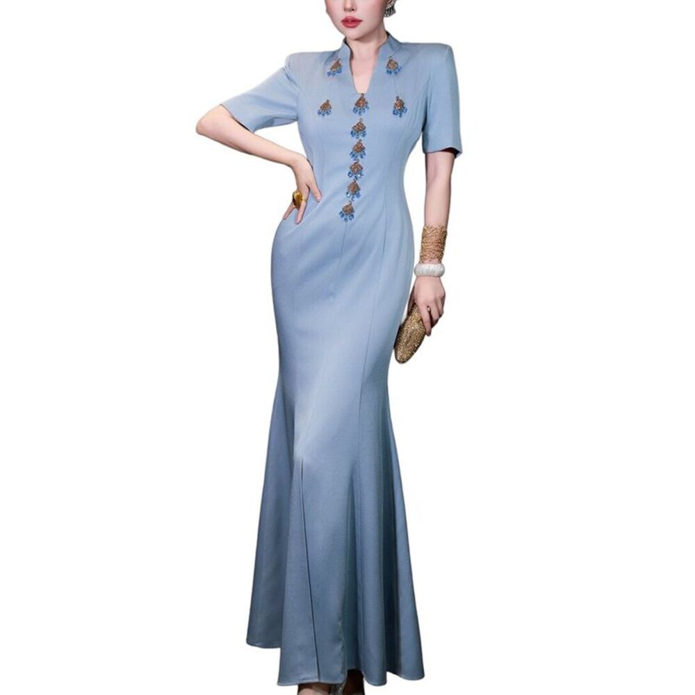 Burryco Womens  Blue Solid Maxi Dress, Blue